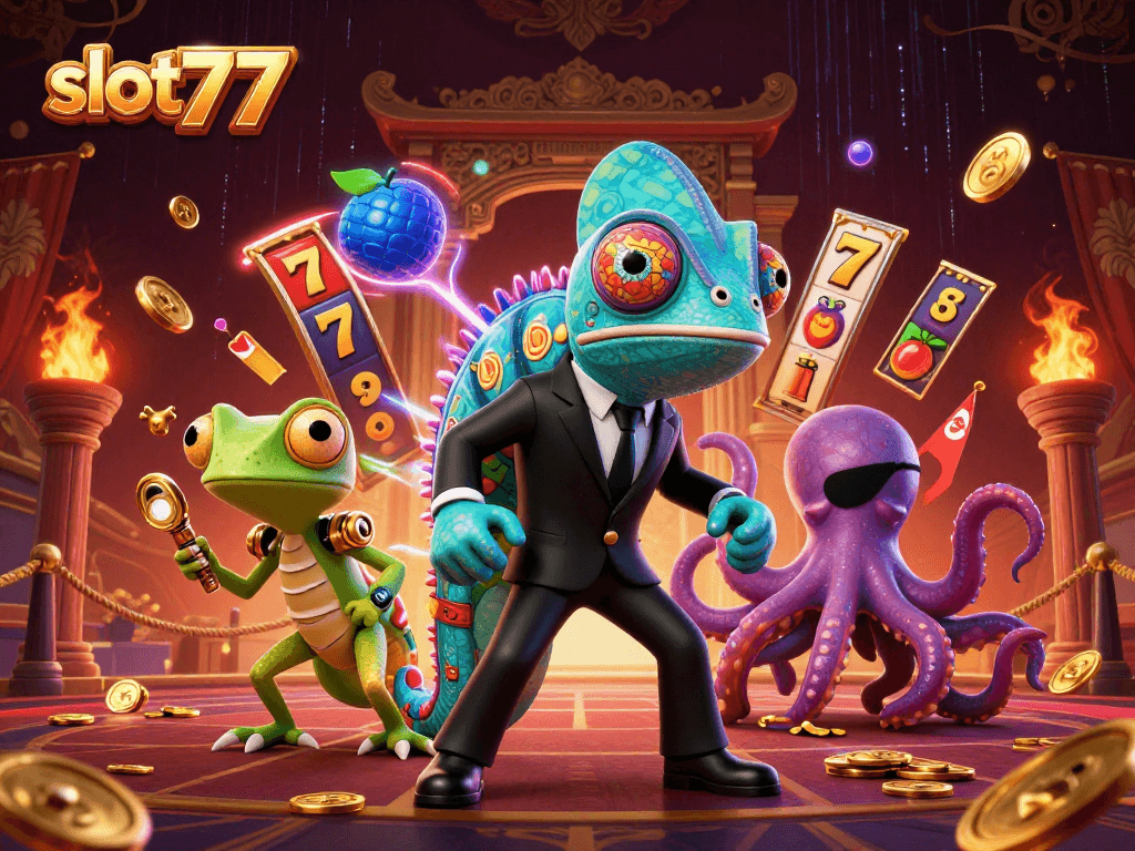 Experience exciting gameplay with slot777's thrilling jackpot and vibrant colors in this dynamic illustration.