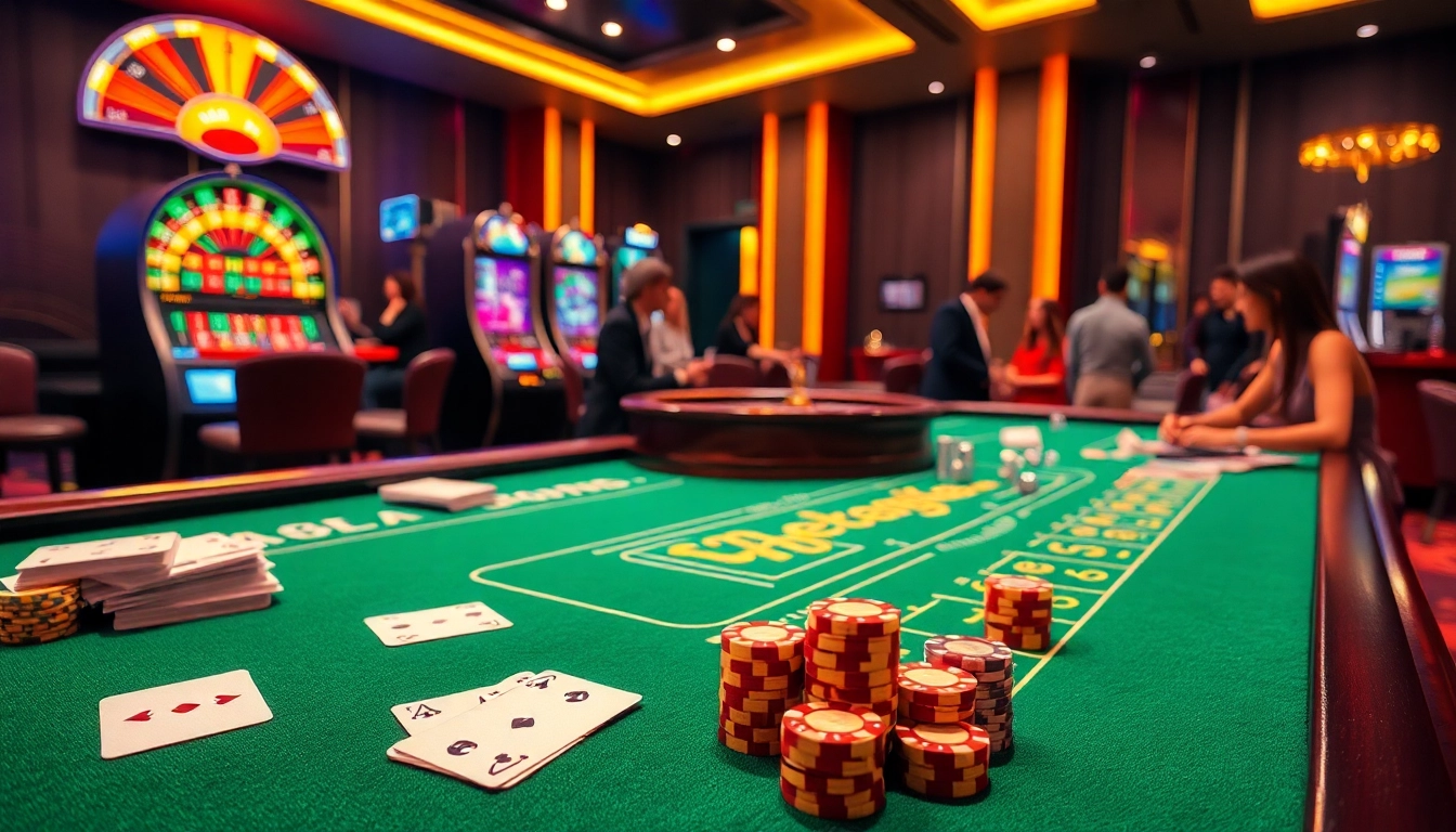 Experience the excitement of eejl with players at a vibrant casino table, surrounded by cards and chips.