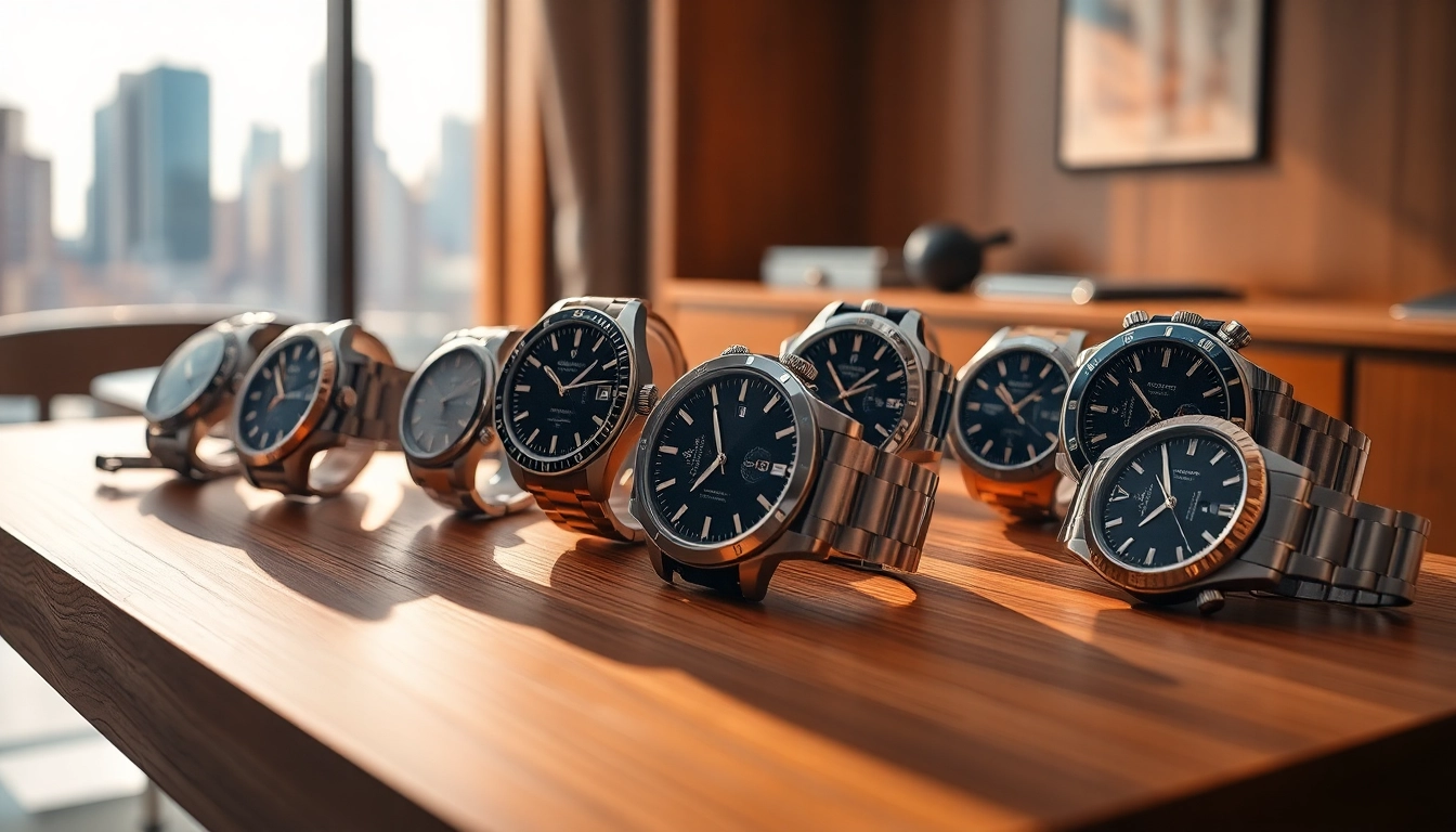 Showcase of replica watches arranged elegantly to highlight their luxury features.