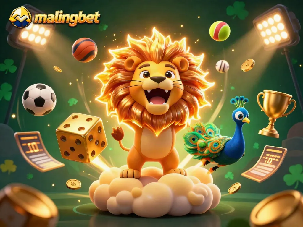 Gambar kasino digital 3D yang menggambarkan malingbet dengan elemen permainan yang dinamis dan karakter yang menonjol.