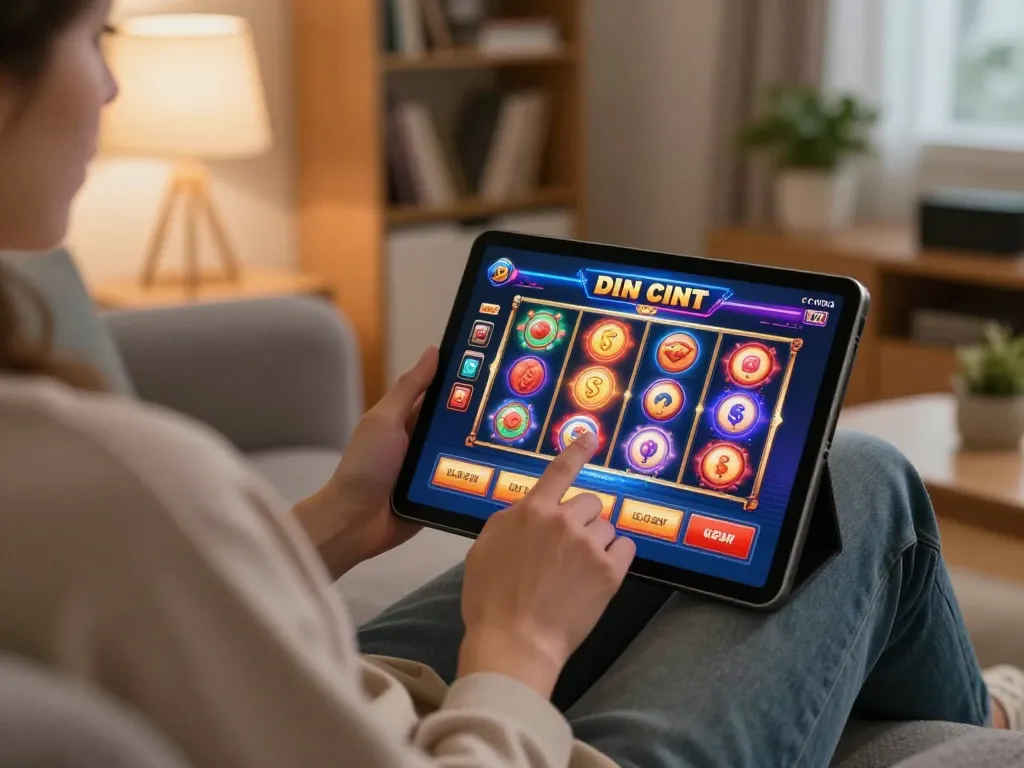 Engaging gameplay experience at 88bet casino with vibrant slot action displayed on a tablet in a cozy home environment