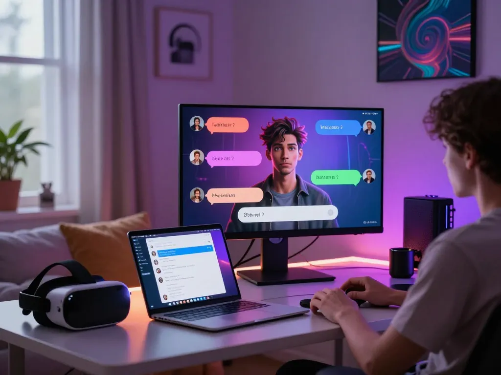 Interactive NSFW AI chat scene showcasing engaging avatars and cozy digital environment with user interface elements.