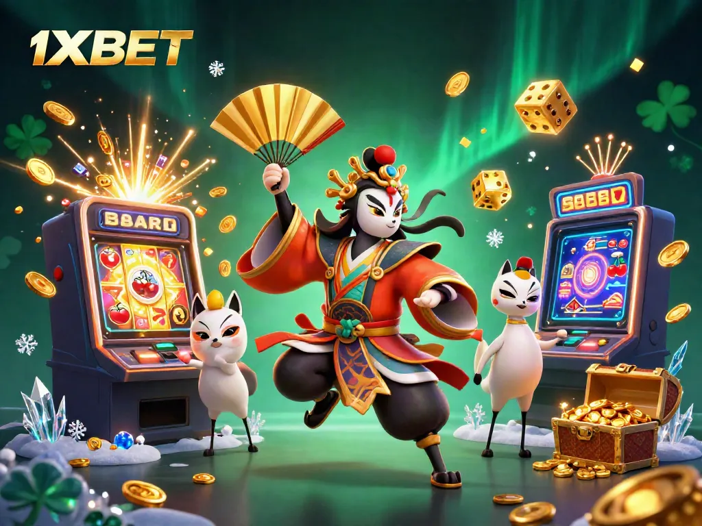 Engage with 1XBET's vibrant and dynamic casino experience, showcasing fantasy characters and thrilling game elements.