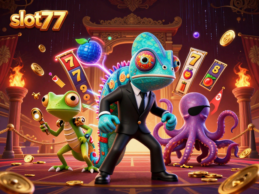 Experience exciting gameplay with slot777's thrilling jackpot and vibrant colors in this dynamic illustration.