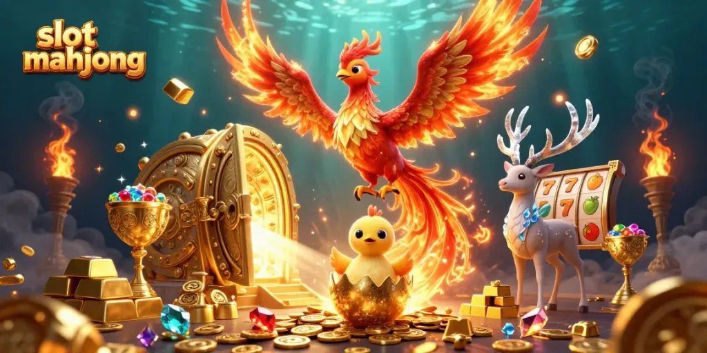 Experience the thrill of slot mahjong with this vibrant illustration featuring dynamic casino elements.