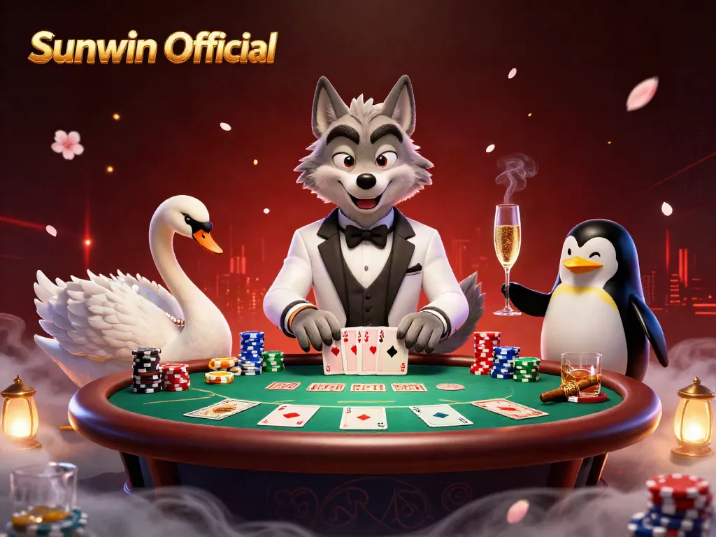 Experience the excitement of Sunwin Official with a dealer and elegant characters in a vibrant casino scene.