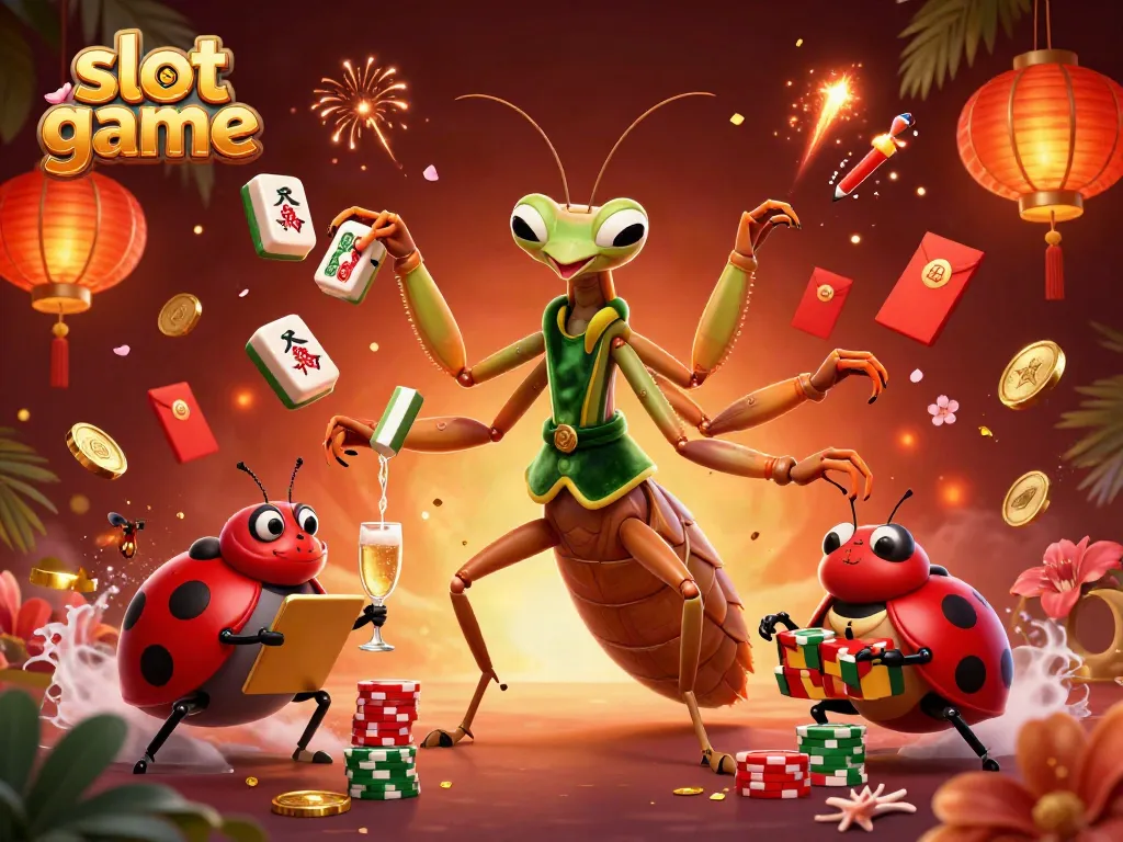 Exciting slot game scene featuring animated characters dealing cards and reels while celebrating.
