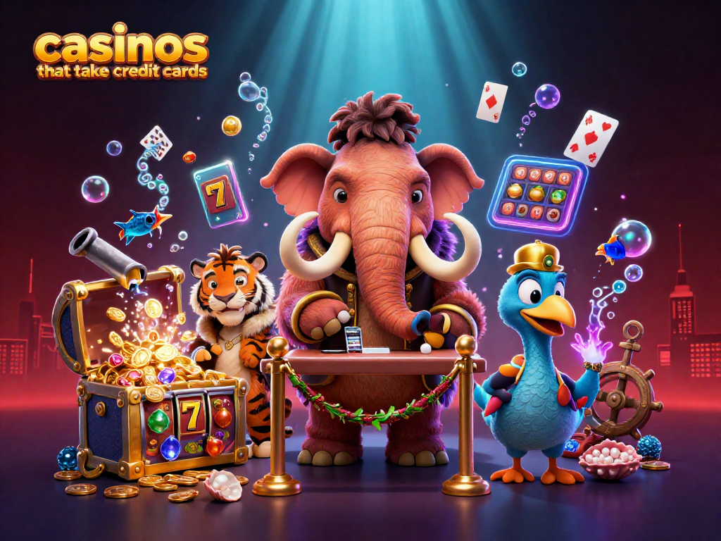Experience the excitement of casinos that take credit cards with vibrant casino elements and characters.