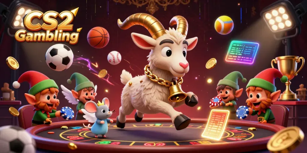 Experience thrilling CS2 Gambling action with Krampus and festive characters in a vibrant casino setting.