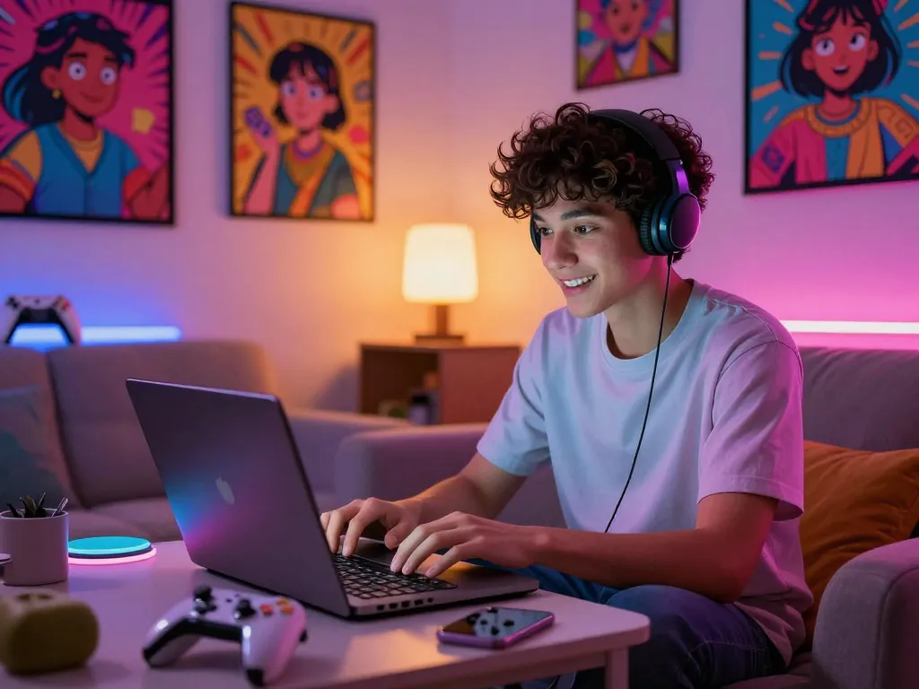 Interactive NSFW chat setup with engaging AI character and cozy atmosphere.