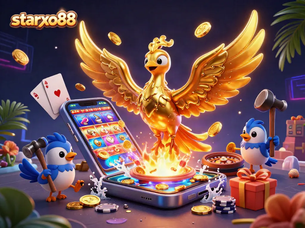 Engage with starxo88 and enjoy thrilling slot games in this vivid casino illustration.