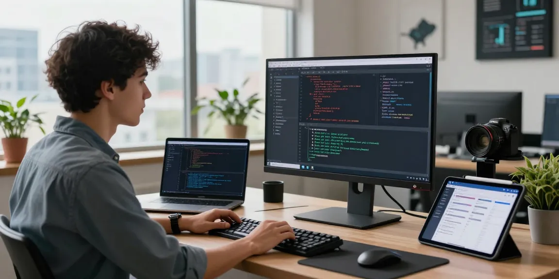 Developer using crush ai in a modern tech workspace with dual monitors showcasing code and AI models in a productive environment.