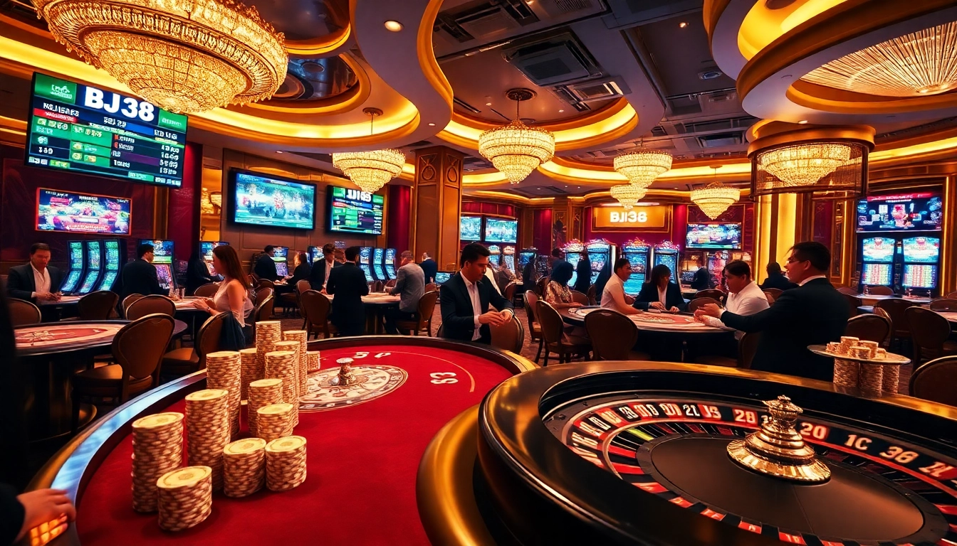 Experience high-stakes action at BJ38's vibrant casino with stunning games and lively players.