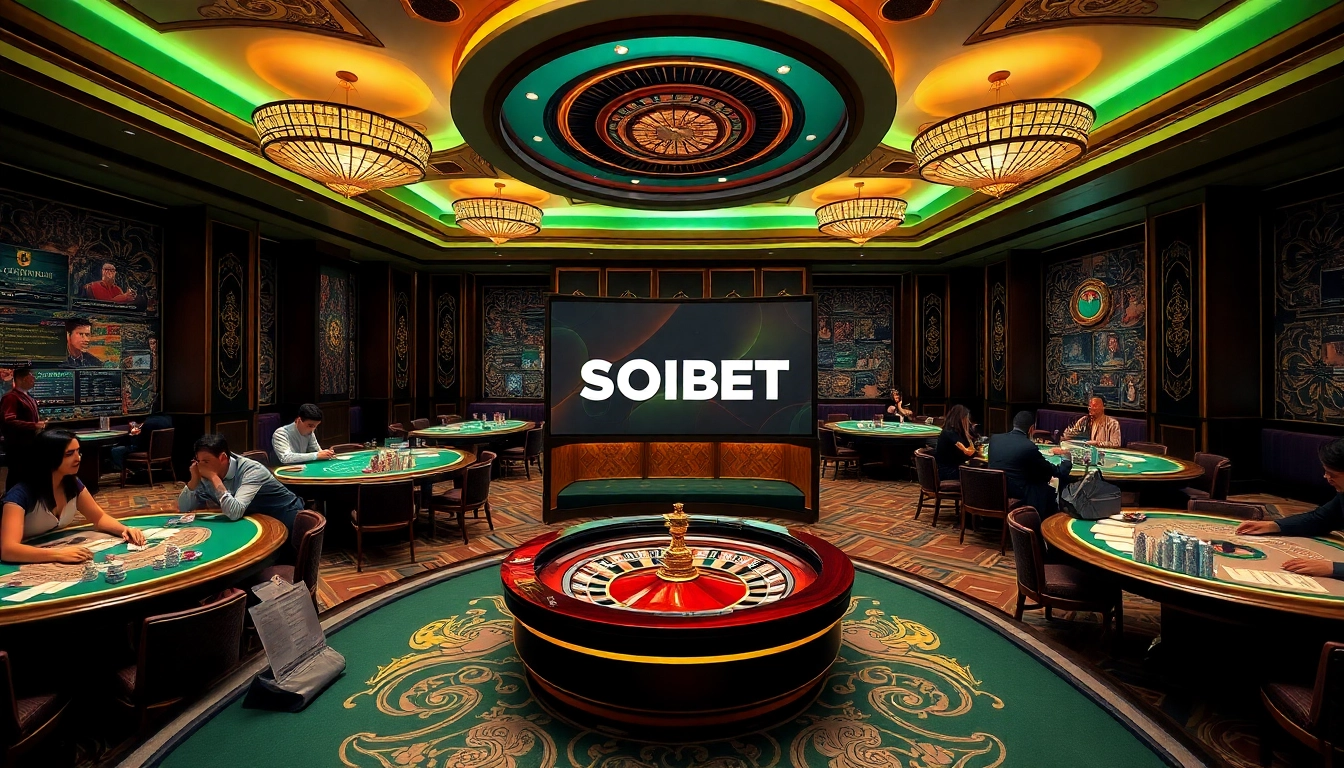 Experience the vibrant gaming atmosphere at SOIBET, featuring roulette tables and engaged players.