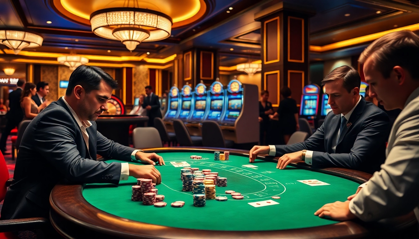 Experience high-stakes gaming at https://xx88.nl/, featuring poker tables and vibrant slot machines.