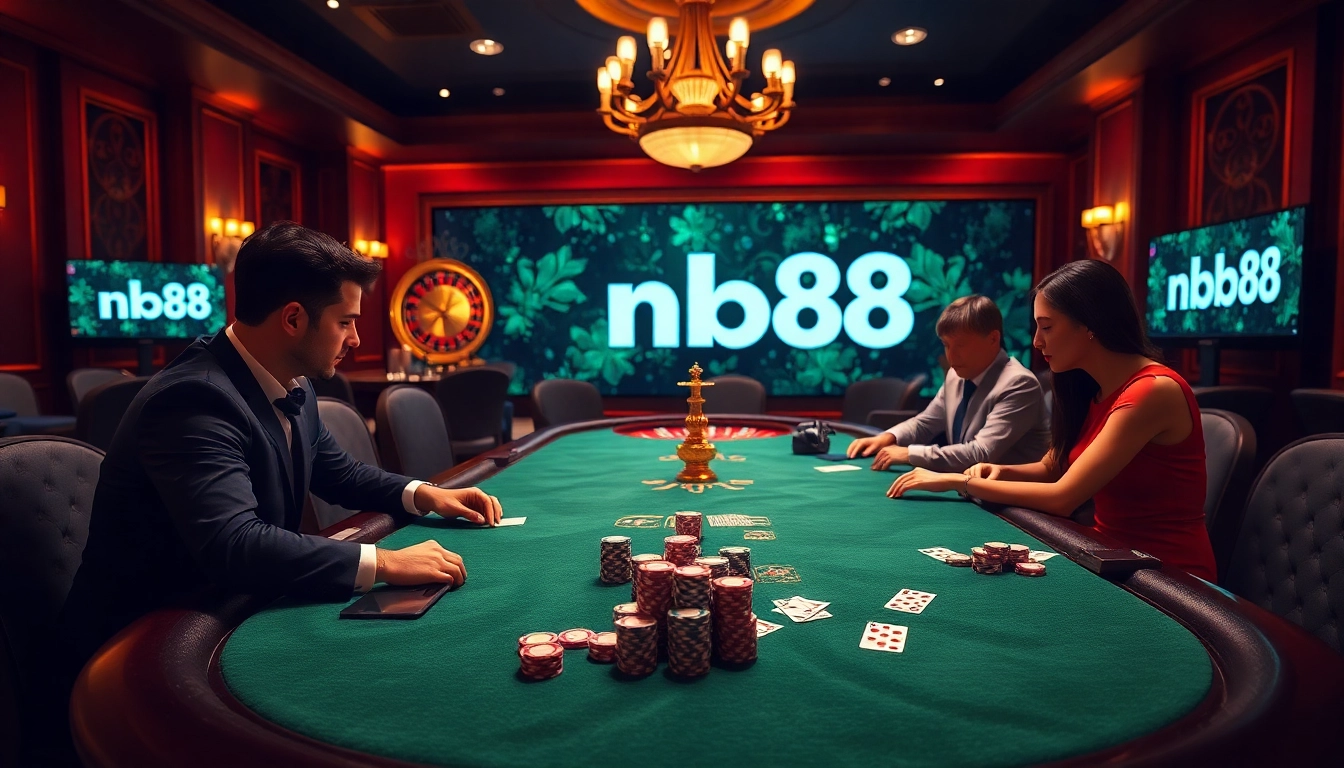 Players enjoying high-stakes poker at a luxurious casino featuring nh88 sensory elements.