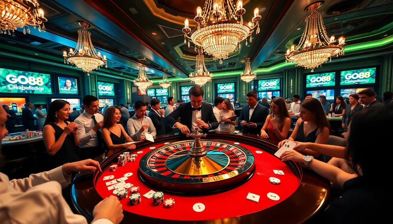 Players enjoying an exciting evening at GO88's vibrant casino tables filled with action.