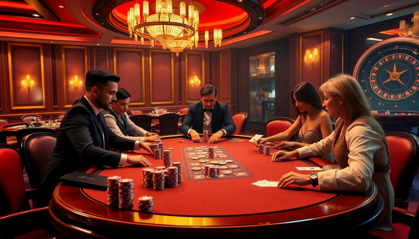 Experience intense gameplay at 58win com with players at a poker table surrounded by excitement.