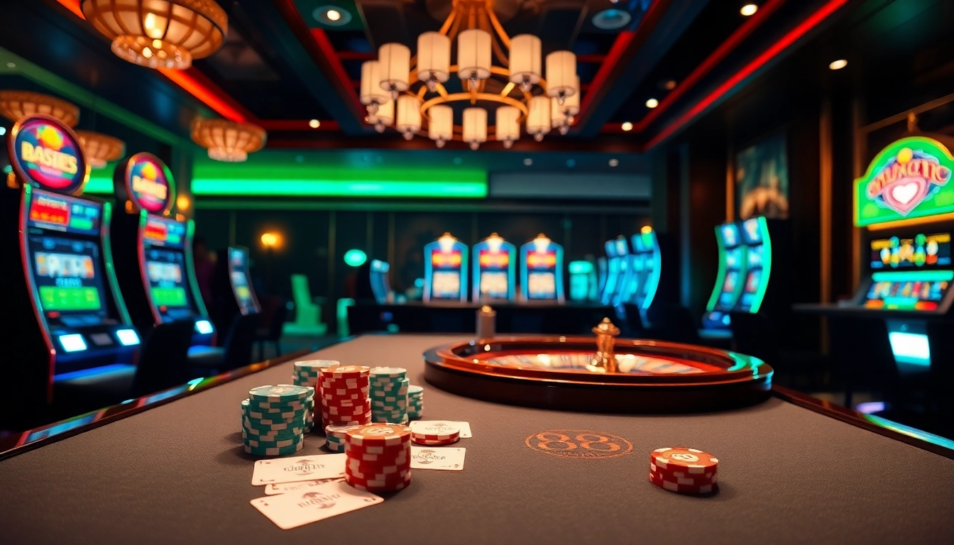 Experience high-stakes gaming at 88i's luxurious casino with vibrant tables and thrilling slot machines.